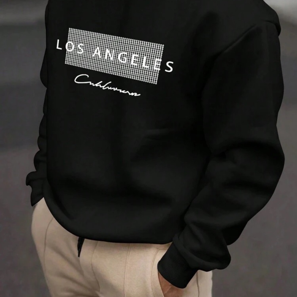 Men's Letter Print Casual Crew Neck Long Sleeve Loose Sweatshirt